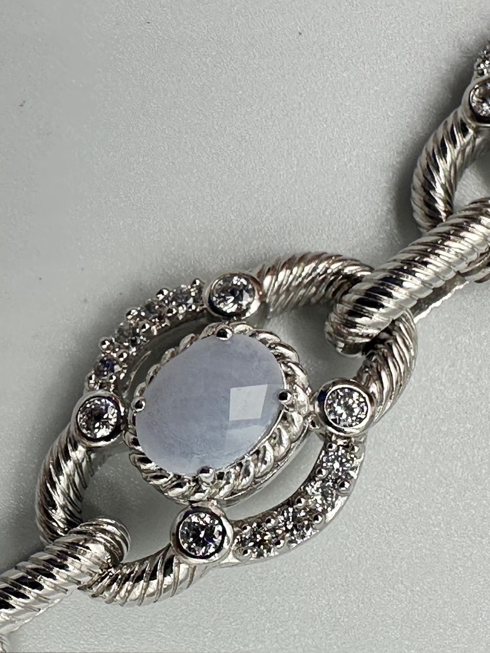 Judith Ripka 925 Sterling Silver Cable Links Toggle 5 Oval Stones Bracelet - Picture 10 of 16